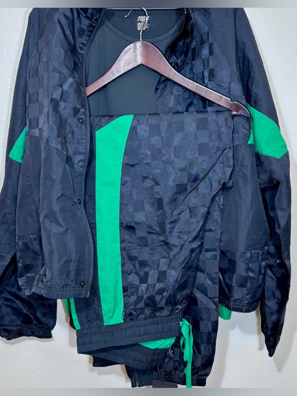 Savage X Fenty 3-Piece Track Suit - Jacket Pants Tank Green Black Athleisure NWT